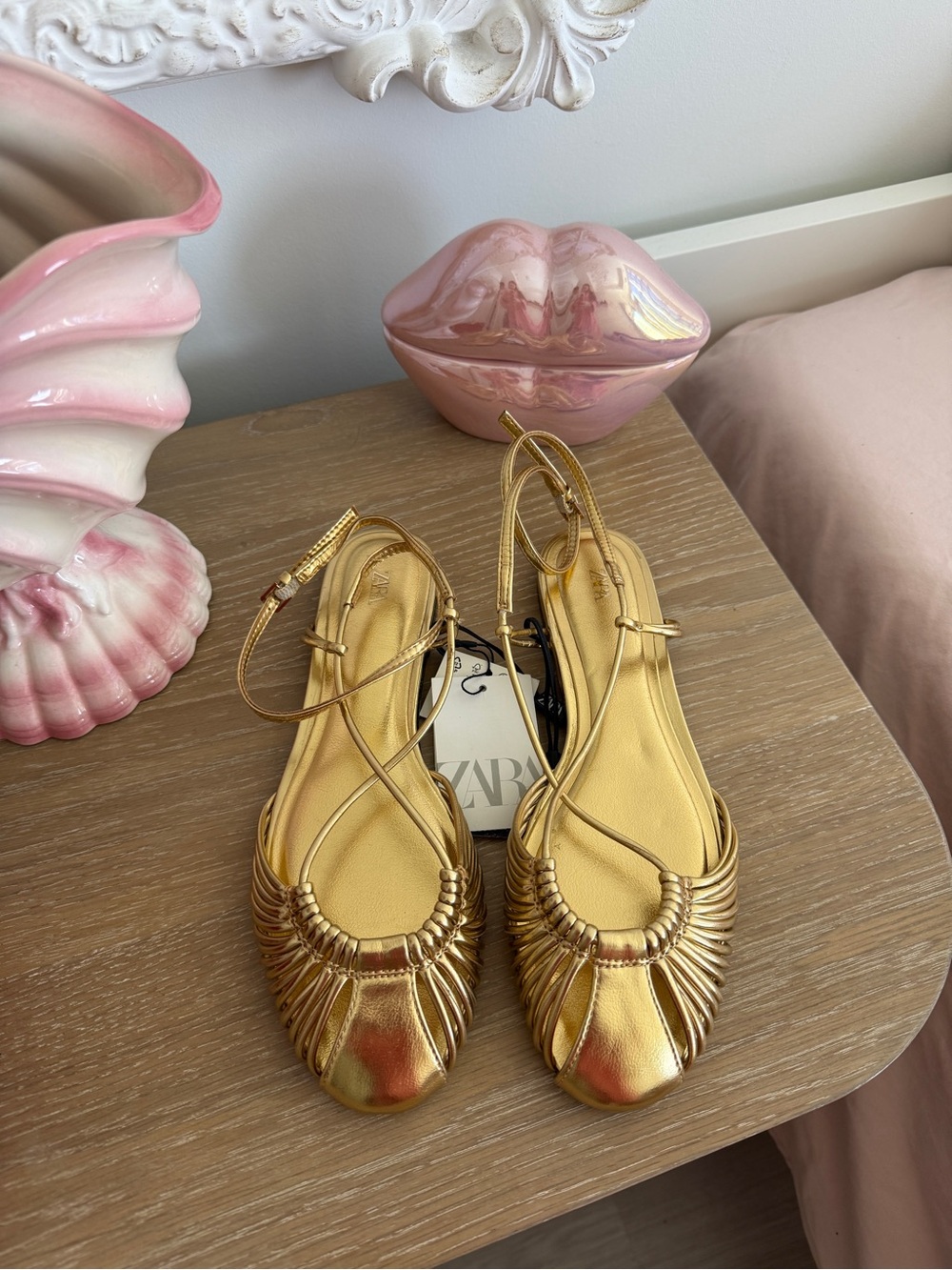 Zara Gold Strappy Slingback Flats